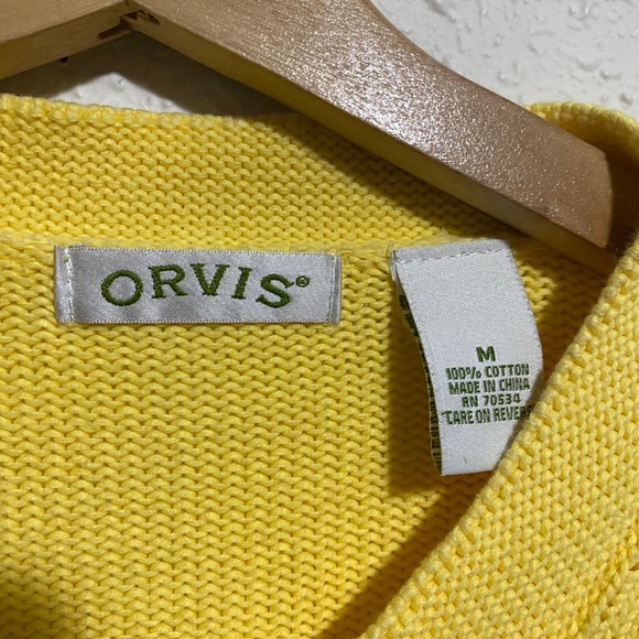 Orvis Womens Yellow Cotton Button Front Cardigan Sweater Size Medium knit - Picture 6 of 6